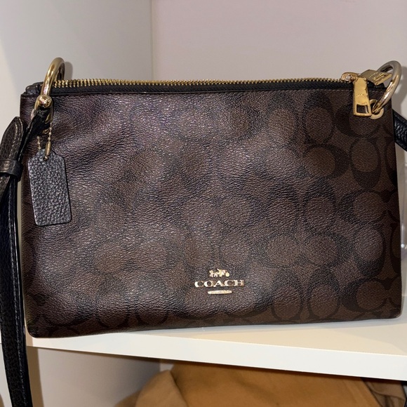 Coach Mia Crossbody Signature Canvas Brown Black Gold F76646 EUC - Picture 6 of 13